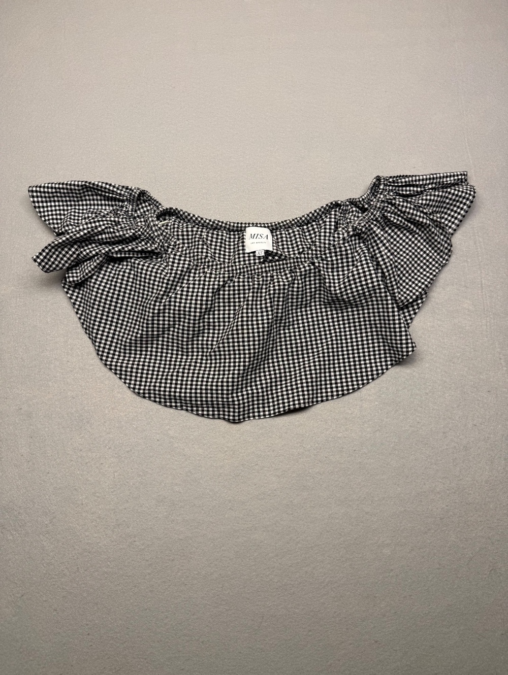 MISA Los Angeles Gingham Off Shoulder Crop Top Women XS